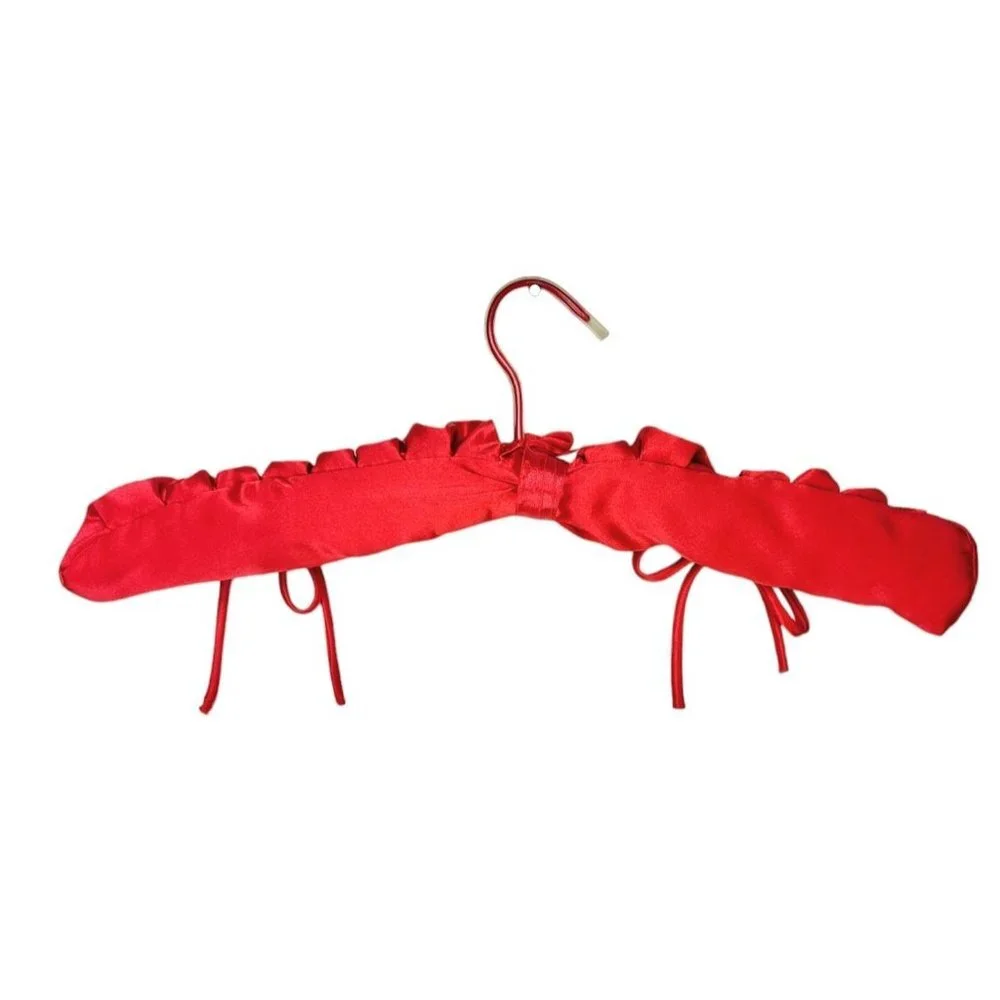 Vintage Red Satin Padded Lingerie Boudoir Clothing Hanger Ruched Pleated…